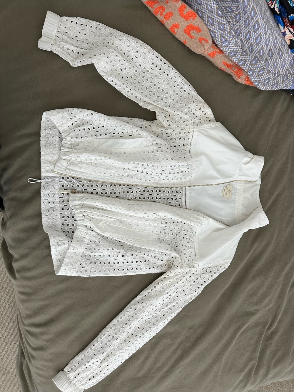 kate spade White Eyelet Zip-Up Bomber Jacket